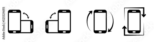 Rotate smartphone icon set. Mobile screen rotation. Horizontal rotation icon concept.