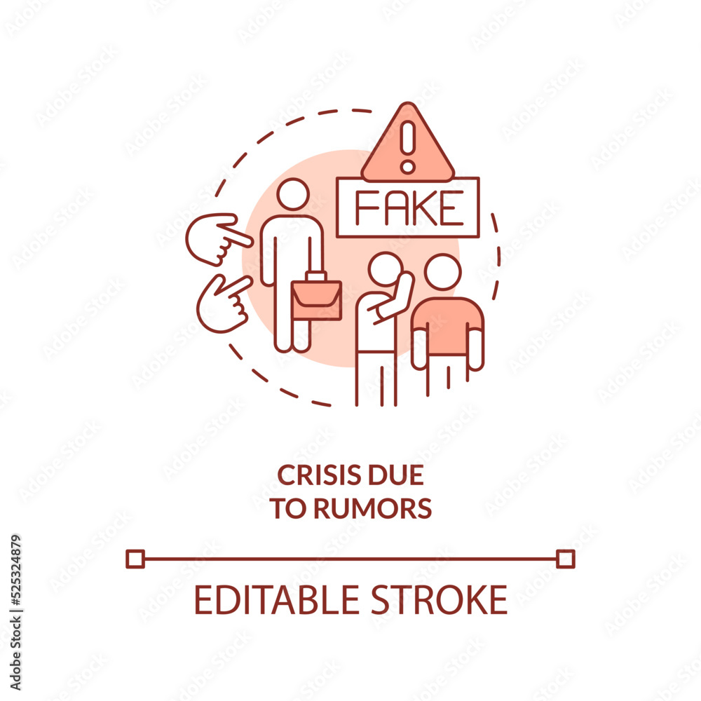 Crisis due to rumors red concept icon. Reputation damage. Type of crisis abstract idea thin line illustration. Isolated outline drawing. Editable stroke. Arial, Myriad Pro-Bold fonts used
