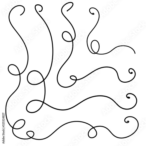 A collection of vector corner dividers with curlicues, hand-drawn with a black line