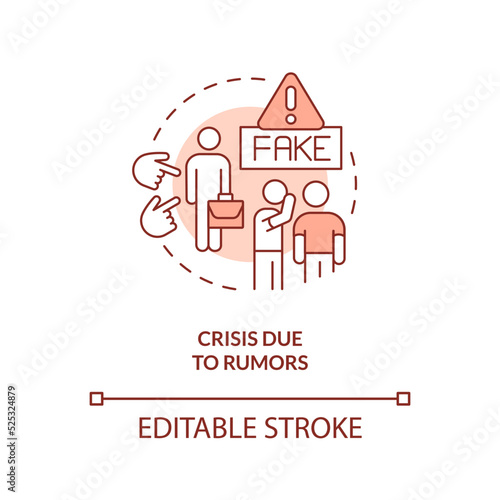 Crisis due to rumors red concept icon. Reputation damage. Type of crisis abstract idea thin line illustration. Isolated outline drawing. Editable stroke. Arial, Myriad Pro-Bold fonts used