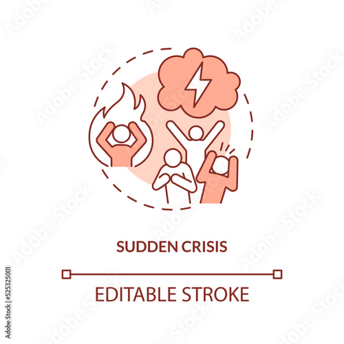 Sudden crisis red concept icon. Unexpected trouble. No warning. Type of crisis abstract idea thin line illustration. Isolated outline drawing. Editable stroke. Arial, Myriad Pro-Bold fonts used