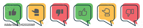 Set of valuation thumbs in speech bubble. Rating thumbs, positiv or negativ voting or review. Vector illustration.