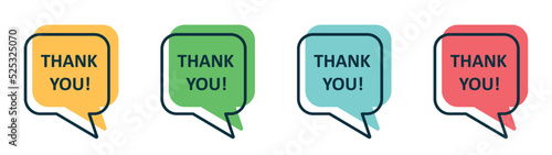 Set of thank you speech bubble. Thank you symbols, speech bubble. Thank you banners. Vector illustration.