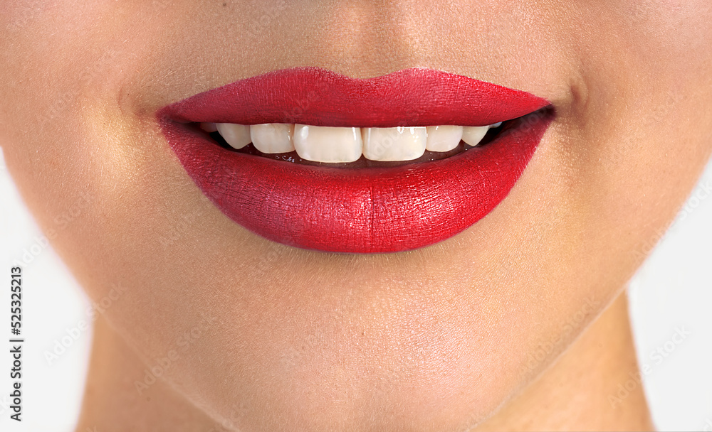 Beautiful woman lips with red lipstick. Smiling mouth with white teeth. Beautiful woman lips with red lipstick. Smiling mouth with white teeth.