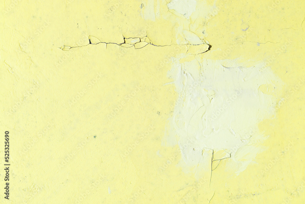 Cracked Plastered Yellow Wall or Floor. Repair Required. Abandoned Premises. Conceptual Background. CloseUp.
