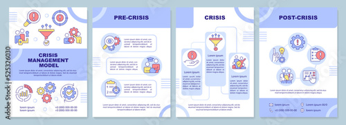 Crisis communication purple brochure template. Leaflet design with linear icons. Editable 4 vector layouts for presentation, annual reports. Arial-Black, Myriad Pro-Regular fonts used