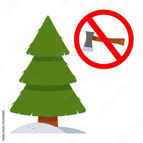 Stop cutting down live trees, save nature, save Christmas tree. Concept eco-friendly Christmas. Vector illustration