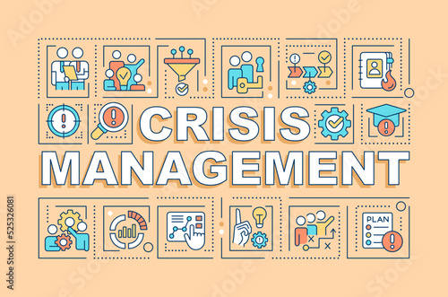 Crisis management word concepts yellow banner. Business challenges. Infographics with editable icons on color background. Isolated typography. Vector illustration with text. Arial-Black font used