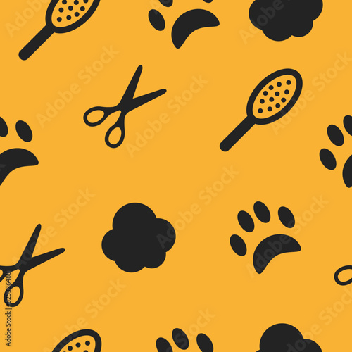 Pattern with elements related to animals and caring for them. Grooming salon. Veterinary clinic