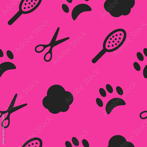 Pattern with elements related to animals and caring for them. Grooming salon. Veterinary clinic