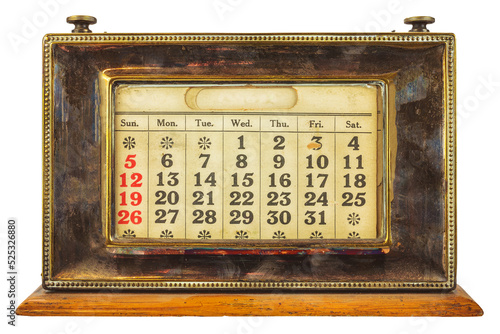 Vintage desktop calendar isolated on a transparent background photo