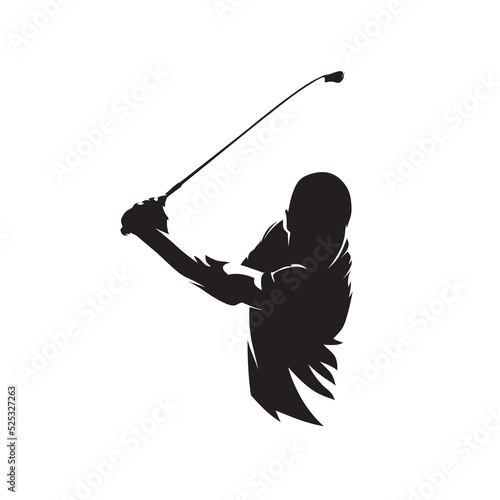 Golf player logo, abstract isolated vector silhouette. Golfer with driver