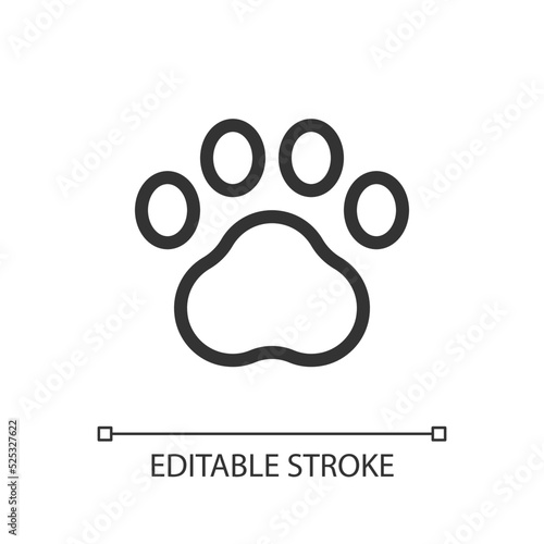 Pet paw pixel perfect linear ui icon. Goods for domestic animals. Online marketplace. GUI, UX design. Outline isolated user interface element for app and web. Editable stroke. Arial font used