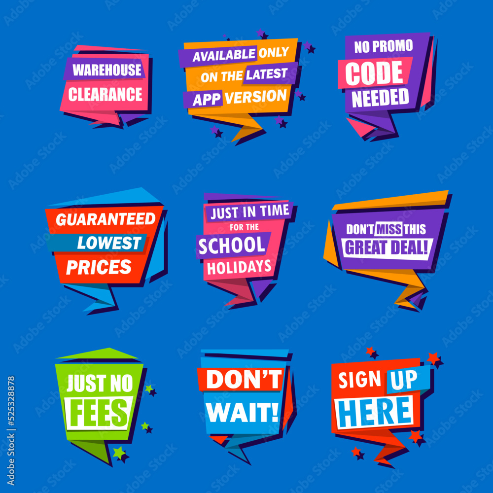 Obraz premium Advertising sticker set, vector illustration