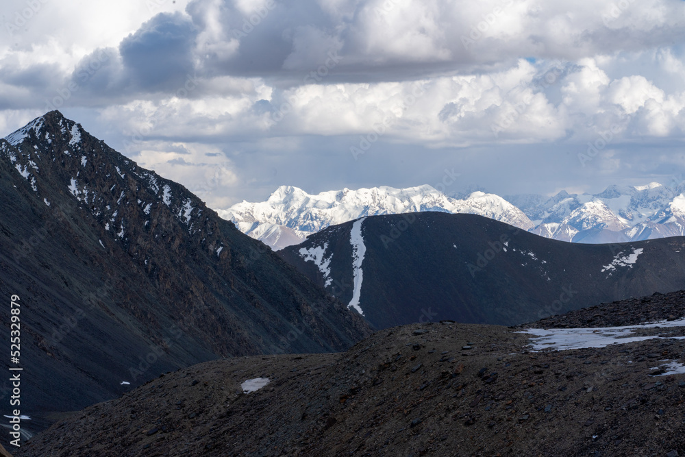 Panorama of snowy mountains in Kyrgyzstan