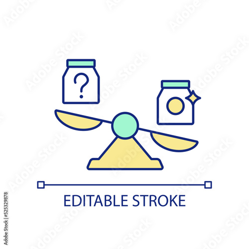 Perfectly competitive market RGB color icon. Competitor analysis. Selling identical products. Isolated vector illustration. Simple filled line drawing. Editable stroke. Arial font used