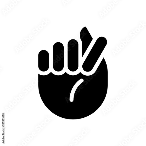 Fig sign black glyph icon. Offensive hand gesture. Obscene non verbal communication. Denied request. Silhouette symbol on white space. Solid pictogram. Vector isolated illustration