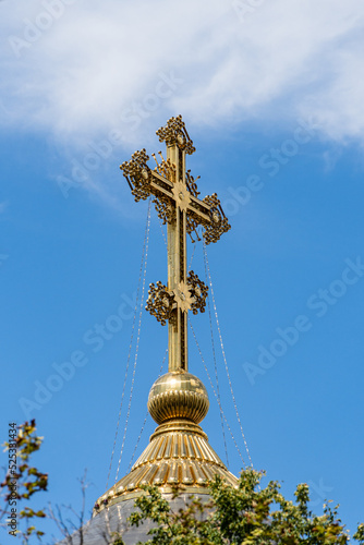Orthodox golden crosses of Annunciation Cathedral in Voronezh.