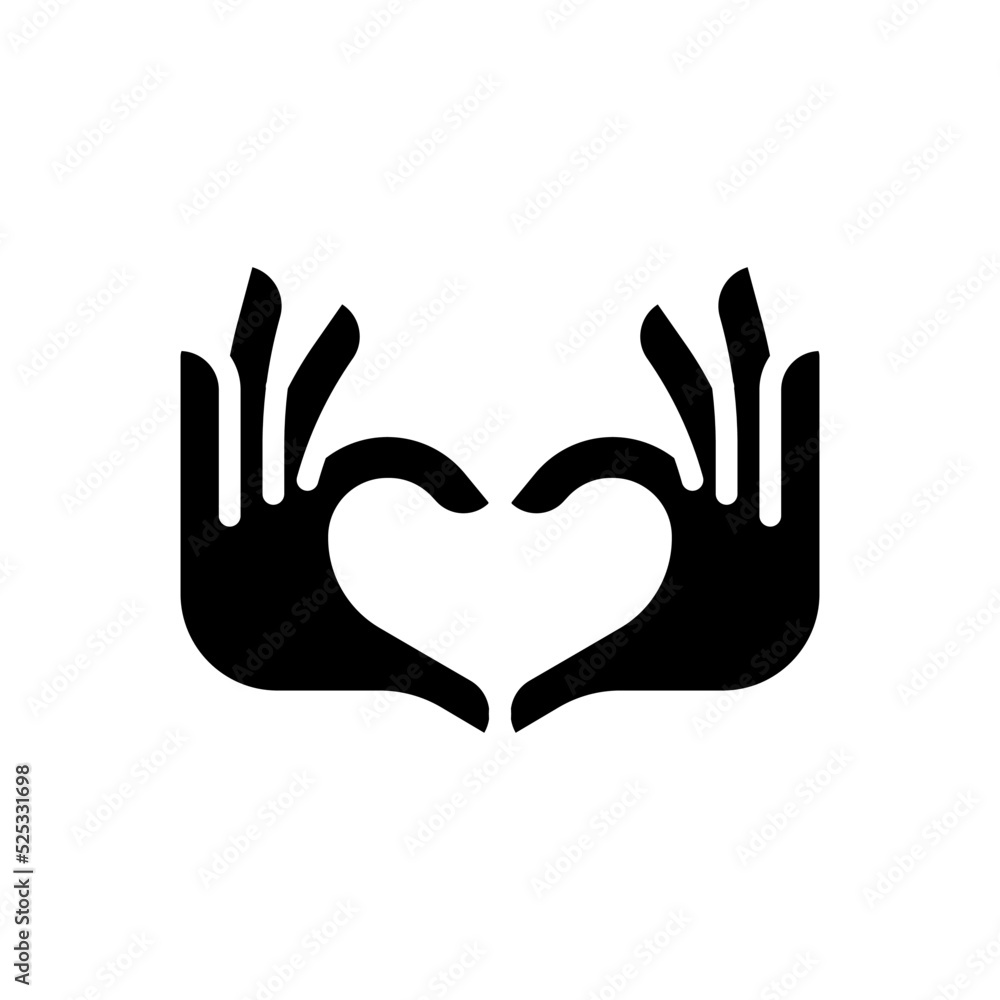 Hands heart gesture black glyph icon. Showing affection and love. Romantic relationship. Charity activity. Silhouette symbol on white space. Solid pictogram. Vector isolated illustration Hands heart gesture black glyph icon. Showing affection and love. Romantic relationship. Charity activity. Silhouette symbol on white space. Solid pictogram. Vector isolated illustration