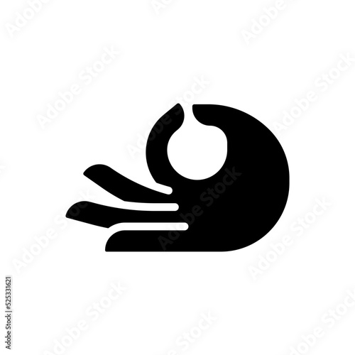 Meditation mudra black glyph icon. Touching thumb and index fingers. Italian hand gesture. Body language. Silhouette symbol on white space. Solid pictogram. Vector isolated illustration
