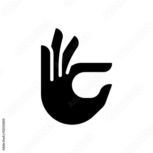 Fingers holding small item black glyph icon. Demonstration of hand gesture. Interaction sign. Communication way. Silhouette symbol on white space. Solid pictogram. Vector isolated illustration
