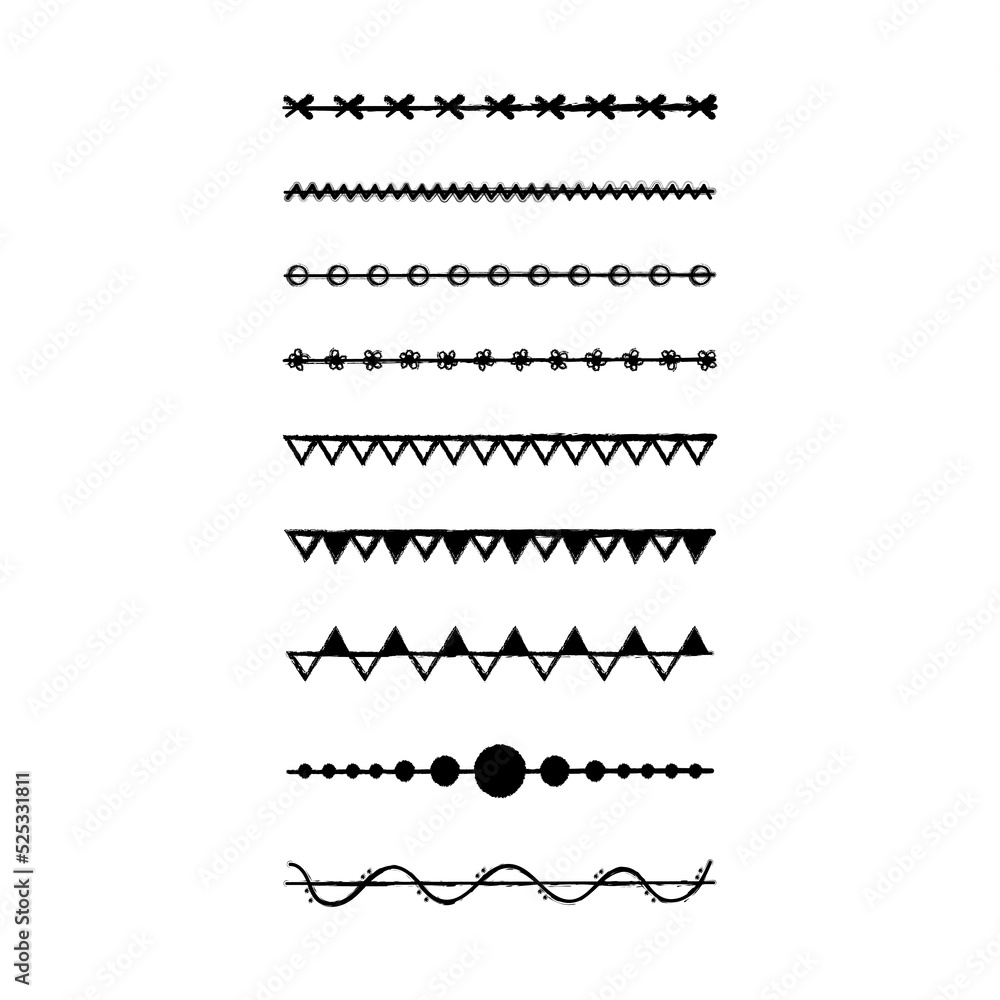 Doodle text dividers. Hand drawn divide. Vector line set.