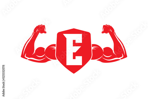 Letter E Logo With muscular shape. Fitness Gym logo, E badge logo.