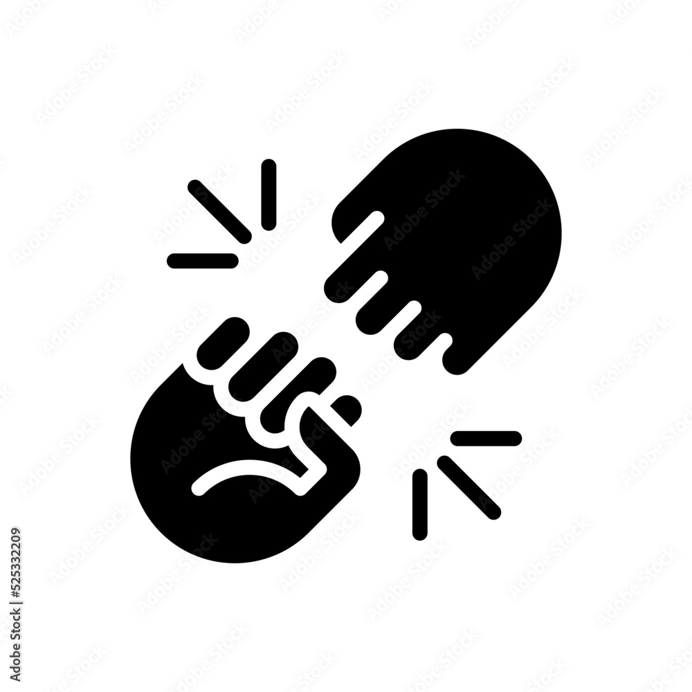 Fist bump sign black glyph icon. Funny greeting gesture. Communication process. Body language expression. Silhouette symbol on white space. Solid pictogram. Vector isolated illustration Fist bump sign black glyph icon. Funny greeting gesture. Communication process. Body language expression. Silhouette symbol on white space. Solid pictogram. Vector isolated illustration