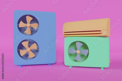 three different air conditioners on a pink background 3d