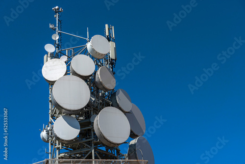 Принти на полотні Antenna communication technology on blue sky with copy space