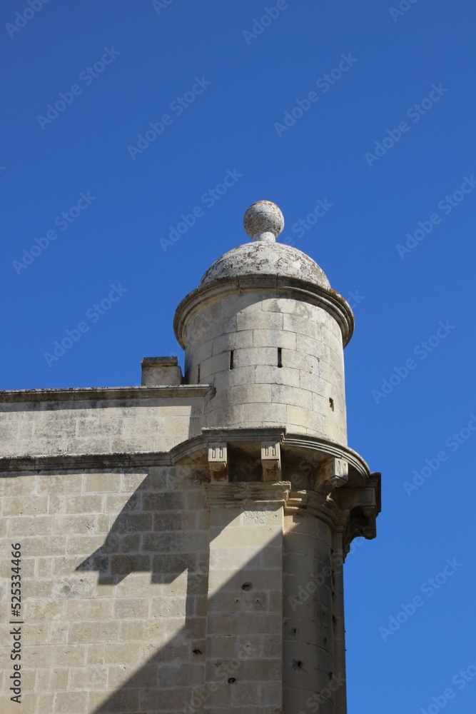 Italy, Salento: Detail of house in Maglie with old turret.