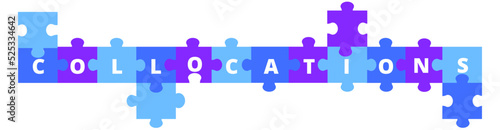 Vector collocations banner. Collocations word on puzzle pieces for English language