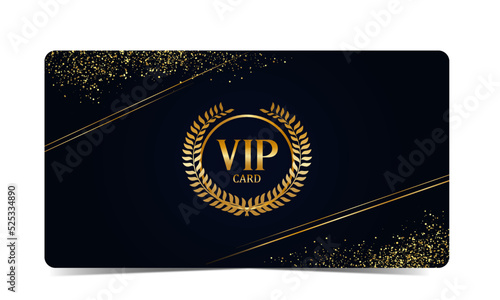 Gold VIP card with laurel and glitter. Vector illustration