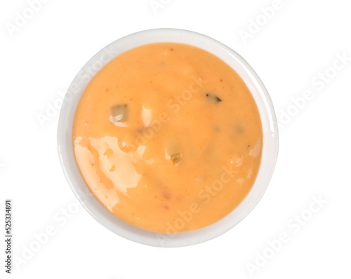 Schilderij op canvas close up of a bowl of  cheese sauce
