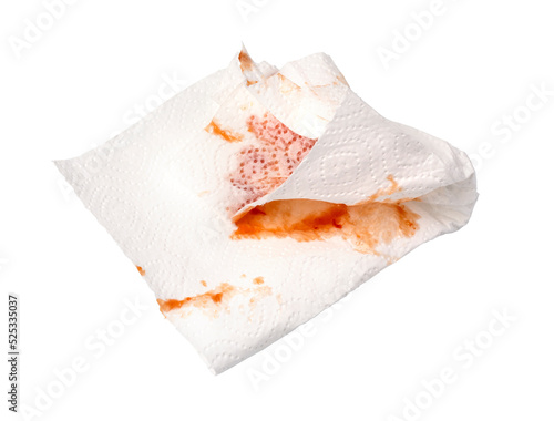 White dirty napkin isolated on white.