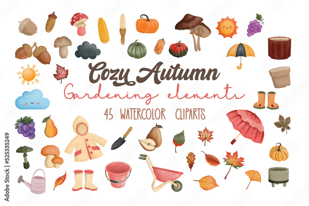 Autumn Gardening Watercolor Clipart Collection Autumn Gardening Watercolor Clipart Collection