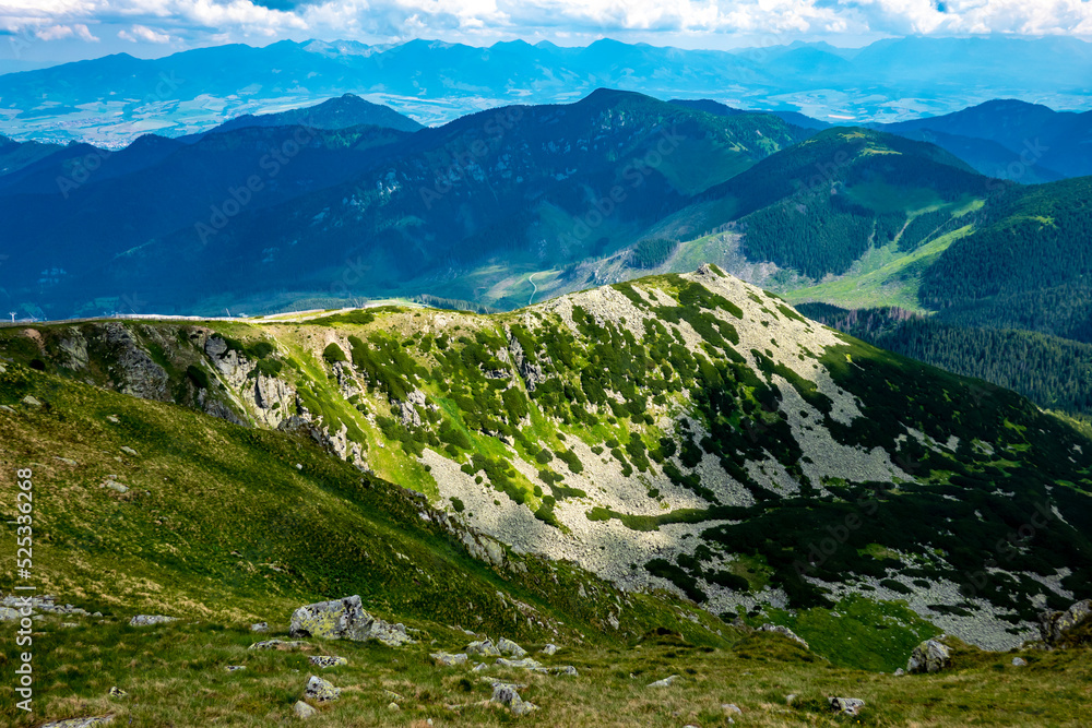 A view of the beautiful surrounding alpine nature from the Chopok ridge in the Low Tatras, Slovakia