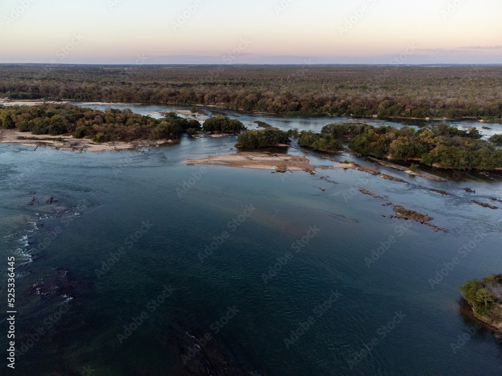 Wonderful Tocantins River with its tributaries forming islands just after sunset