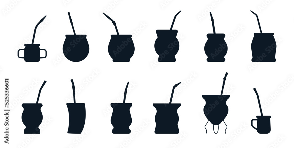 Vector flat icon illustration of an argentinian mate tea drink set	 - obrazy, fototapety, plakaty 