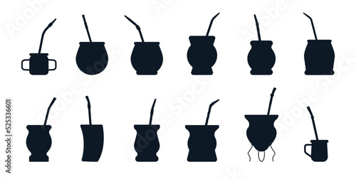 Vector flat icon illustration of an argentinian mate tea drink set. Argentine mate tea drink photo