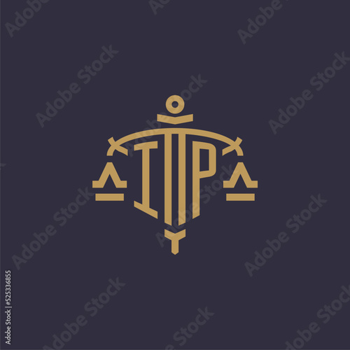 Monogram IP logo for legal firm with geometric scale and sword style