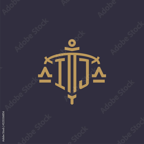 Monogram IJ logo for legal firm with geometric scale and sword style