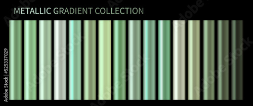 Vector Gradient colors set. Green, emerald, chromium organic gradient swatches set vector. Shiny, elegant chrome colors gradation for border, logo, label design, frame, ribbon, award vector