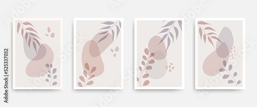 Home decor wall art print vector set. Abstract art background posters with leaves in boho style. Abstract terracotta wall art set for prints, printable, posters. Minimal Mid Century Modern vector © Tetiana Pustovoitova