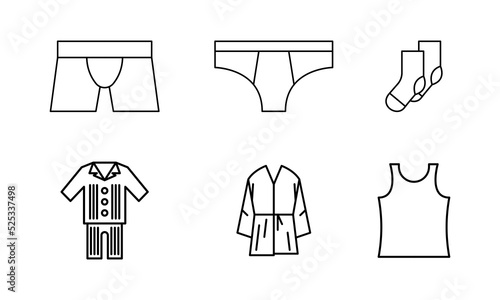 Set of mens night, everyday, bath, underwear.. Vector EPS 10 icons on white. Night clothin sign. For any purpose... Isolated single icon pajamas. For app, web design, dev, ui, graphic, business.