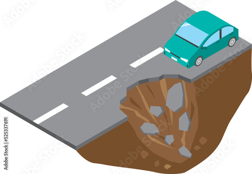 道路の陥没と自動車