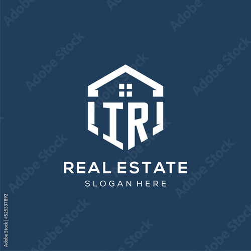 Letter IR logo for real estate with hexagon style