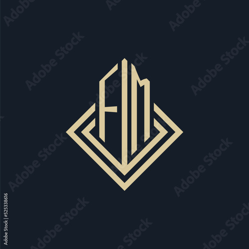 Initials FM logo rhombus lines shape style, luxury modern real estate logo design
