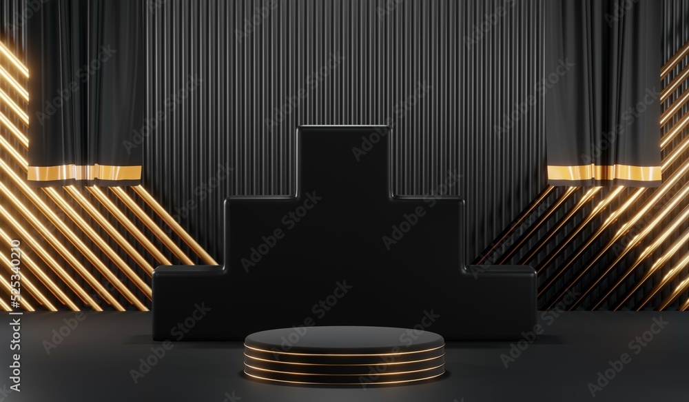 3D rendering of blank product background for cream cosmetics Modern black podium background 3D rendering of blank product background for cream cosmetics Modern black podium background