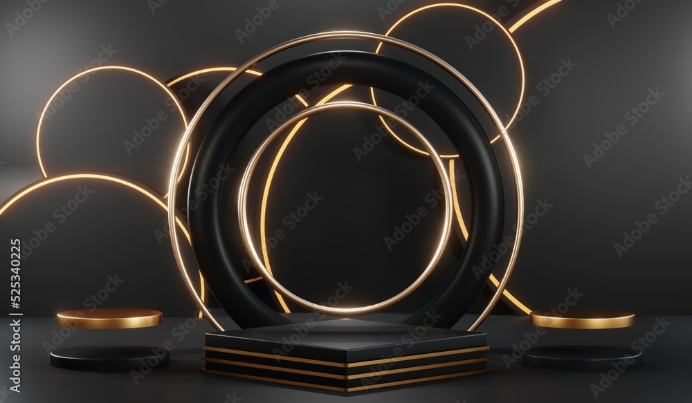 3D rendering of blank product background for cream cosmetics Modern black podium background
